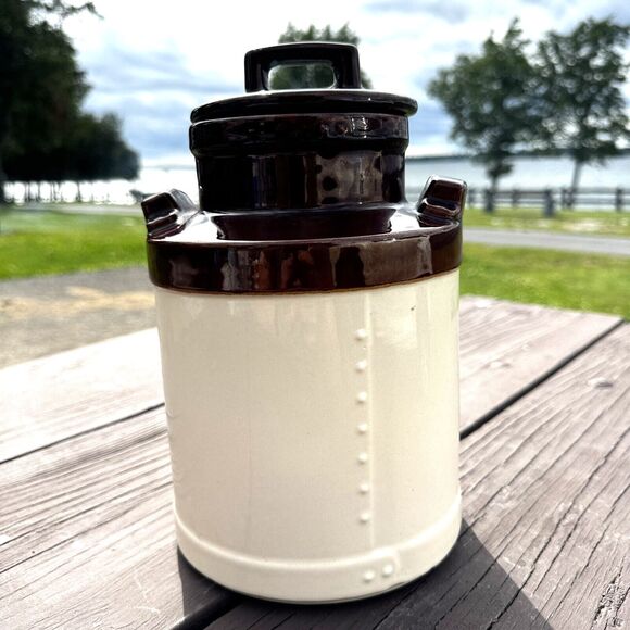 Vintage Nelson McCoy Canister Milk Can Shape USA 333 Cream Brown with Cover